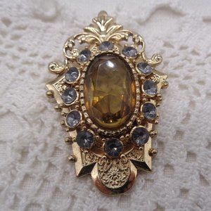 Vintage Style Rhinestone Gold Tone Brooch